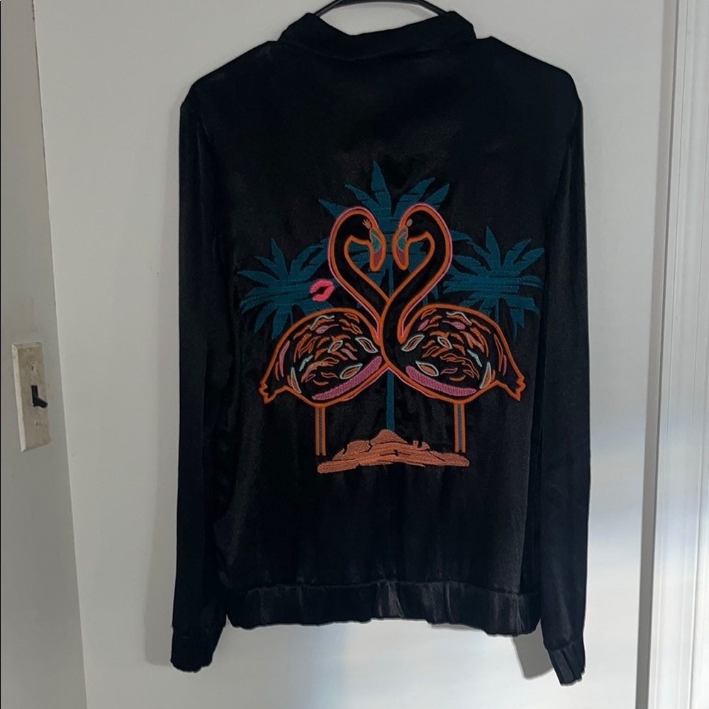 H&M Black Jacket with Flamingo Embroidery